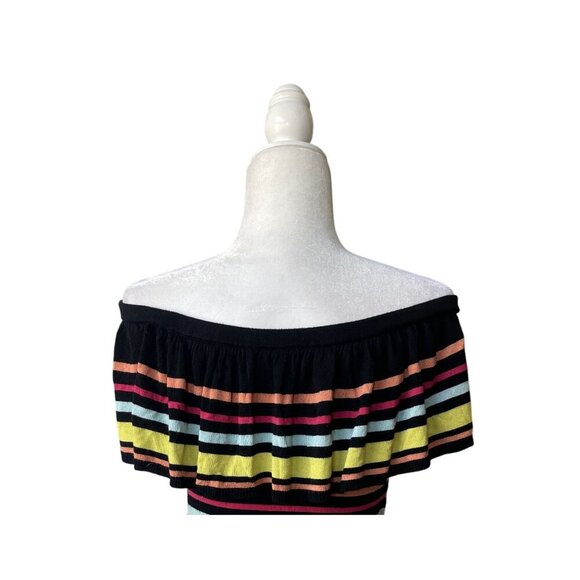 VTG Guess Y2K Cropped Top Small Multicolor Striped Rainbow Ruffle Coquette - Picture 5 of 10